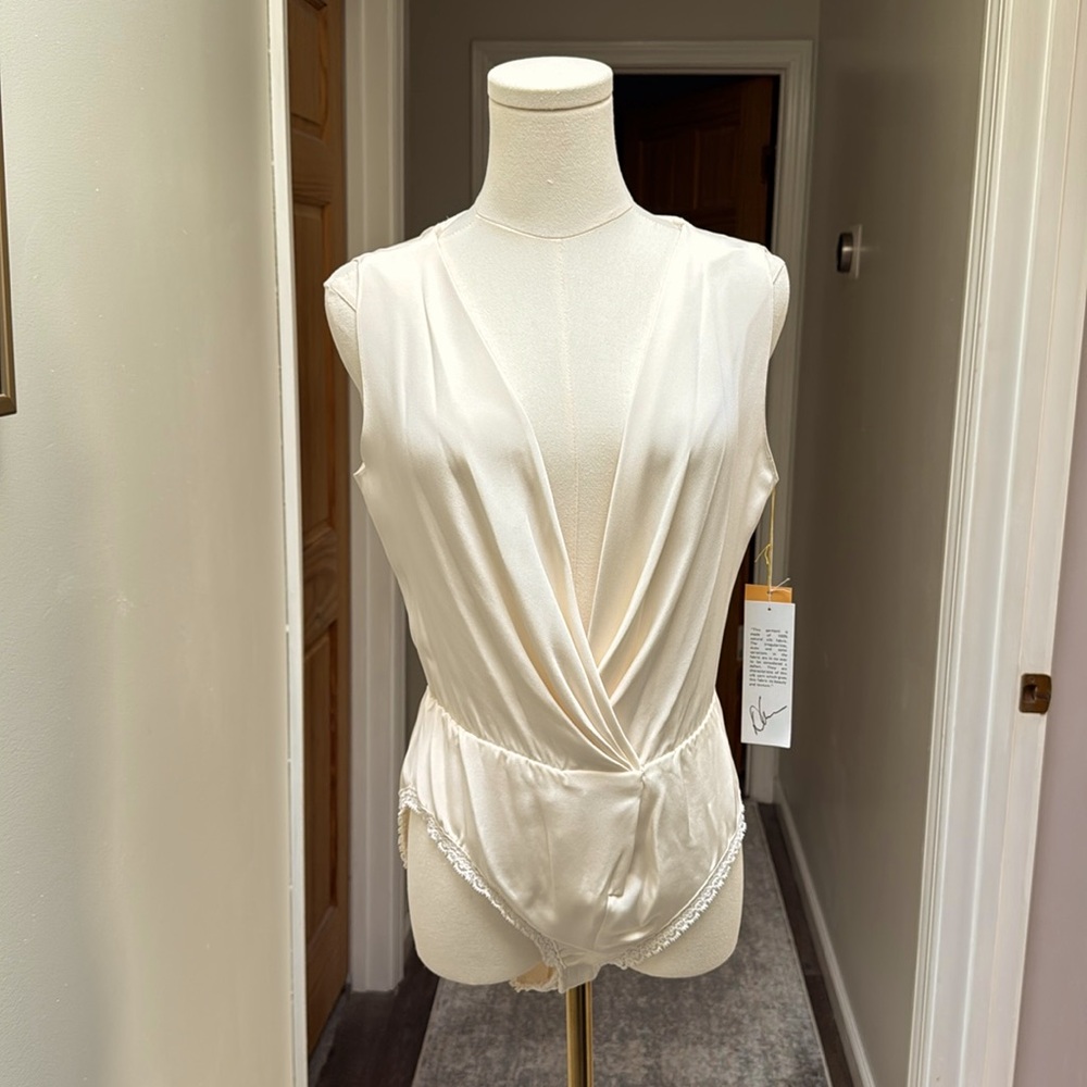 Donna Karan silk bodysuit with plunging neckline